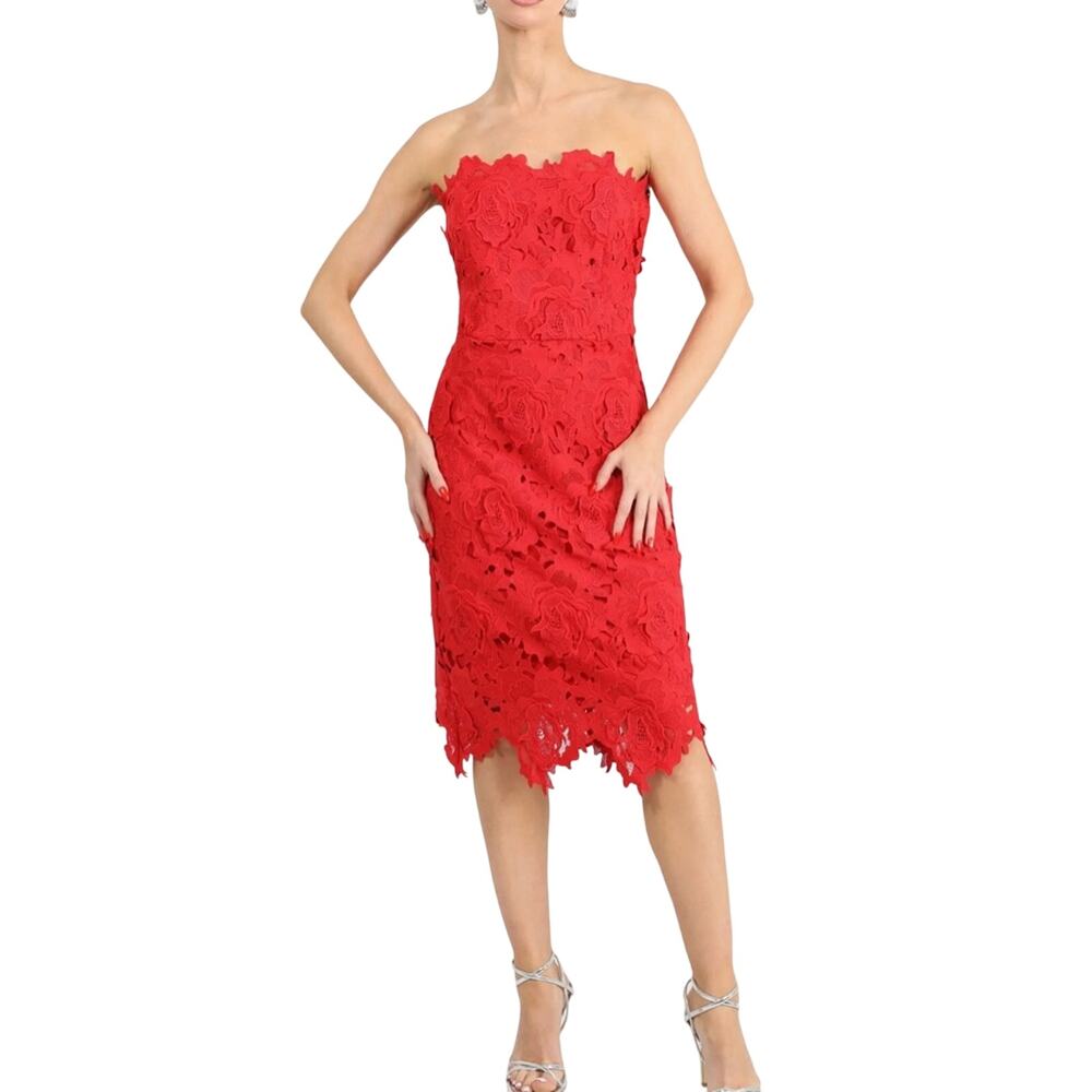 Adelyn Rae $158 Jade Strapless Woven Lace Red Dress Size S